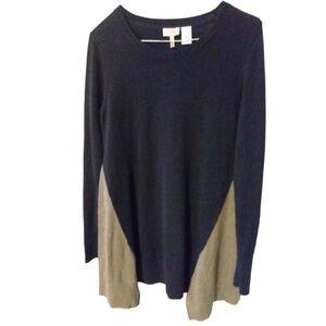 LOGO- Laurie Goldstein Dark Navy & Gray Crew Neck Tunic Lgth.-Flare Sides Sz.S